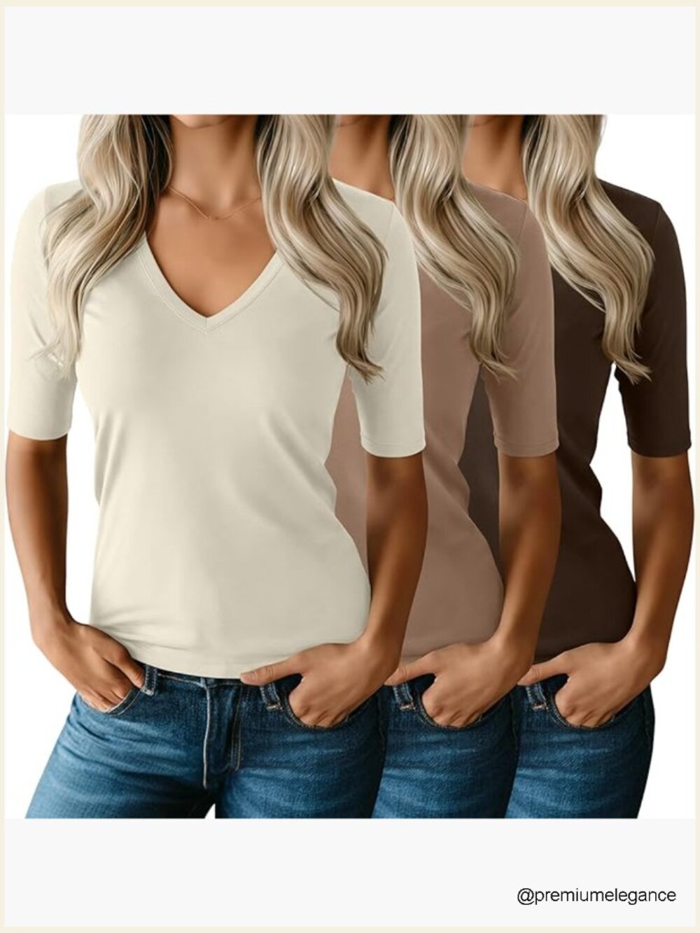 3 Pack Womens Half Sleeve V Neck Tunic Tops Slim Fit Cotton Blend Tee Shirts